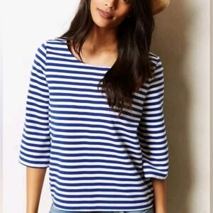 Anthropologie Postmark Genoa Blue White Stripe Top Back Zipper size small